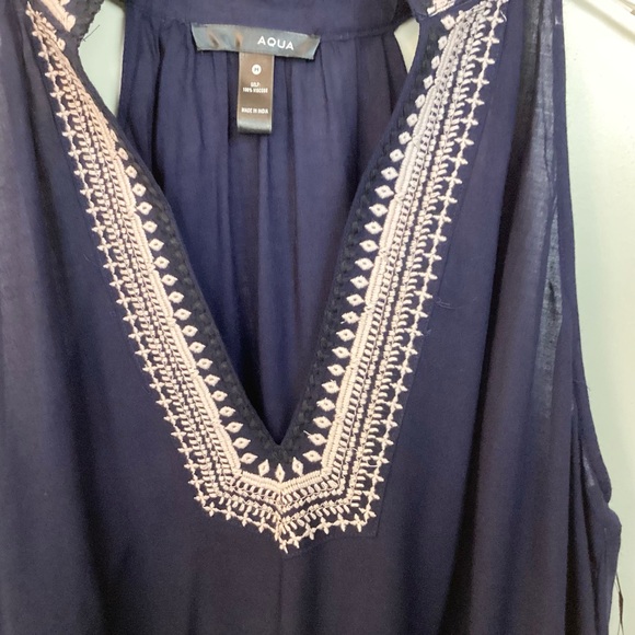 NWT Aqua Bloomingdale’s Embroidered Sleeveless Shift Dress - Navy - M - Picture 4 of 7